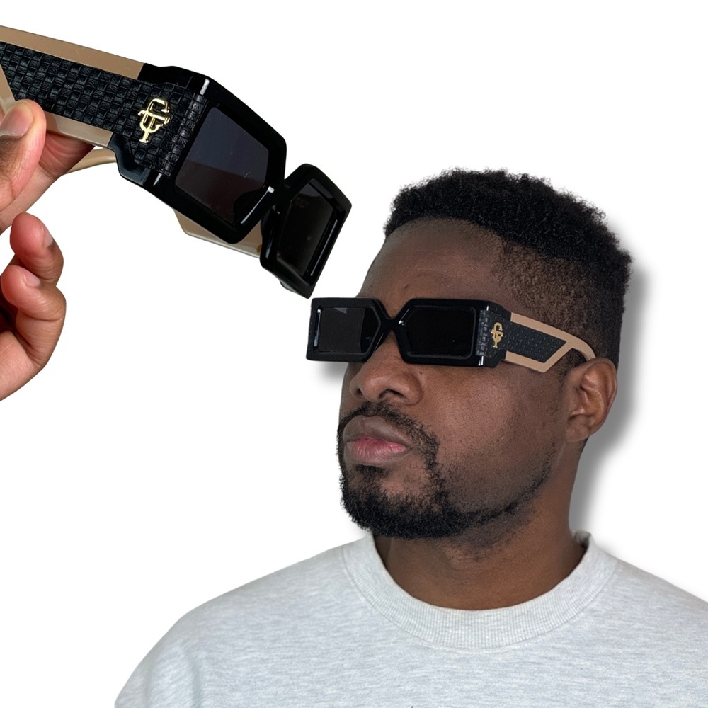 Black And Tan Rectangular Sunglasses - image 2